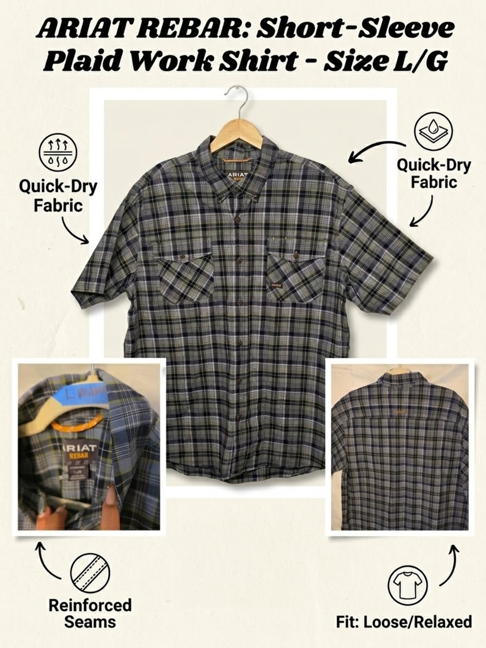 Ariat Short-Sleeve Plaid Button-Down Shirt in Gray and Blue